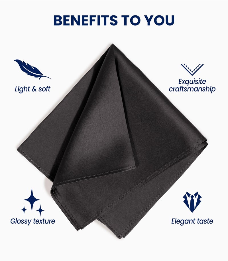 Selected Hanky 100% Pure Silk Pocket Square Solid Black for Father's Day Gift - Image 4